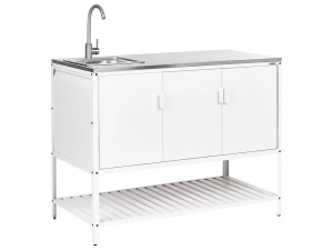 Produs Resigilat Dulap bucatarie exterior cu chiuveta Re-Bloom Maenza, otel/inox, 120x60x127 cm, bazin 38x32x18 cm, robinet+tevi incluse, 20 kg, alb/argintiu - Verificat A