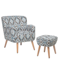 Produs Resigilat Fotoliu cu otoman Re-Bloom Tumba, textil/lemn cauciuc, 74x66x85 cm, model oriental, curea elastica, spuma 20cm, 160 kg, multicolor - Verificat A