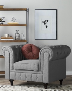 Produs Resigilat Fotoliu Re-Bloom Chesterfield, textil/eucalipt, 112x85x79 cm, spuma, 125 kg, gri deschis - Verificat A - Img 3