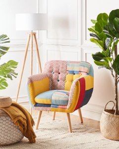 Produs Resigilat Fotoliu Re-Bloom Melby, textil patchwork/placaj cauciuc, 68x59x77 cm, arcuri elicoidale, spuma, 150 kg, multicolor - Verificat A - Img 2