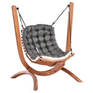 Produs Resigilat Leagan de gradina Re-Bloom Alliste, lemn de larice/poliester 100%, 125x100x142 cm, 120 kg, perna inclusa, maro/bej deschis - Verificat A - Img 5