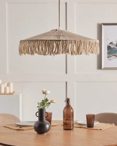 Produs Resigilat Lustra tip pendul Re-Bloom Akobo, textil/metal, diametru 60 cm, E27 max 45W, 230V, cablu 90 cm, bec neinclus, bej deschis/natur - Verificat A - Img 2