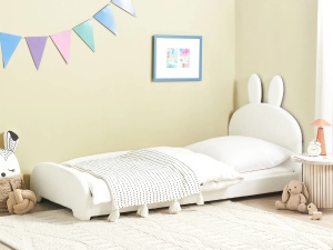 Produs Resigilat Pat copii model Rabbit Re-Bloom Perros, 90x200 cm, textil/placaj plop, somiera 17 lamele, tablie 98x70 cm, 150 kg, alb - Verificat A - Img 2