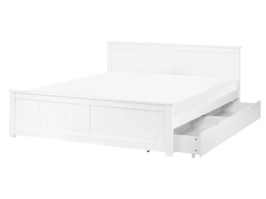 Produs Resigilat Pat Re-Bloom Sabran, 160x200 cm, lemn de pin/MDF, 2 sertare, somiera 2x16 lamele, tablie 169x82 cm, 240 kg, alb - Verificat A