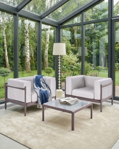 Produs Resigilat Set 2 fotolii de gradina Re-Bloom Ferretti, plastic/textil, 98x73x68 cm, perne incluse, 150 kg, gri/taupe - Verificat A - Img 2
