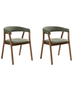 Produs Resigilat Set 2 scaune de bucatarie Re-Bloom Mylo, textil/MDF, 58x56x77 cm, spuma, 120 kg, maro inchis/verde - Verificat A