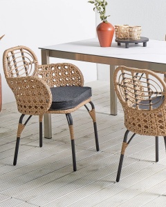 Produs Resigilat Set 2 scaune de gradina cu perne Re-Bloom Pratello, ratan PE/textil/otel, 45x49x84 cm, 100 kg, gri grafit/natur - Verificat A - Img 2