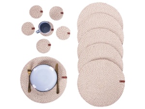 Produs Resigilat Set 6 naproane si 6 suporturi pahare Re-Bloom Pipturus, iuta/bumbac, 35x35 si 10x10 cm, bej - Verificat A - Img 2
