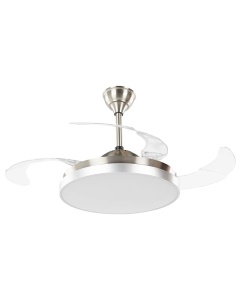 Produs Resigilat Ventilator de tavan cu lumina Re-Bloom Ibar, fier/acrilic, 50x50x55 cm, LED SMD 2835 2880lm 3 temp culoare, 3 viteze, telecomanda, IP20, alb/transparent/argintiu - Verificat A