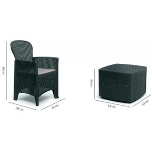 Progarden set gradina Tree 3 piese, polipropilena, 2 scaune 59x57x85.5 cm + masa 53x53x40 cm, perne incluse, antracit - Verificat B · Re-Bloom - Img 4