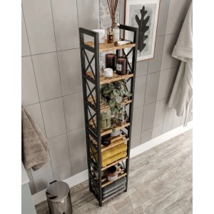 Raft multifunctional Mini Flower 8, lemn plastic, design modern industrial, 23x128x18cm, Negru - Verificat A · Re-Bloom - Img 3