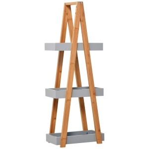 Raft pentru baie, MDF/bambus, maro/gri, 30 x 18 x 81 cm, Resigilat, Grad A