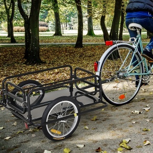 Remorca pentru bicicleta cu pereti pliabili, otel/PE 2mm, 139x71.5x49 cm, suprafata incarcare 71x42x25 cm, roti 16", carlig + 4 reflectoare, capacitate 40kg, 11kg, negru - Verificat A · Re-Bloom - Img 2