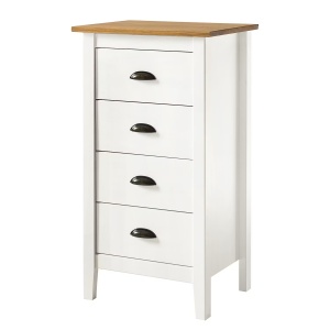 Rivery I comoda 4 sertare 46x82x35 cm, lemn masiv pin lacuit, manere fier lăcuit alama, alb pin/miere - Verificat A · Re-Bloom