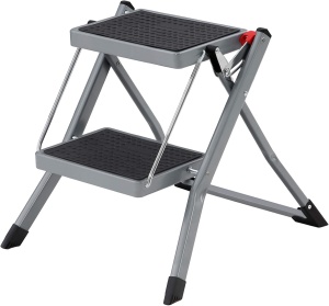 Scara pliabila cu 2 trepte Songmics, otel, gri/negru, 49 x 47 x 43 cm, Resigilat, Grad A