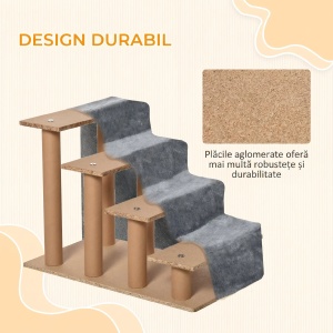 Scara portabila caini 4 trepte, material catifelat detasabil, PAL, 60x35x44cm, Gri deschis - Verificat A · Re-Bloom - Img 5