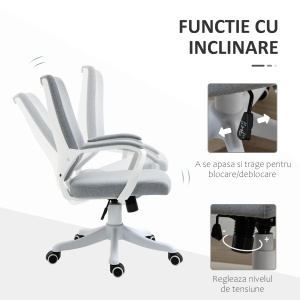 Scaun de birou ergonomic Re-Bloom, reglabil, poliester/polipropilena, gri/alb, 62 x 69 x 92-102 cm, Resigilat, Grad A - Img 6