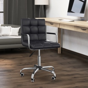 Scaun de birou rotativ Re-Bloom, PU/fier zincat, 52.5x54x84-100 cm, sezut 46-58 cm reglabil, burete 6.5 cm, 150 kg, negru/argintiu - Verificat A · Re-Bloom - Img 3