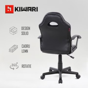 Scaun gaming, material PU+PVC, cadru lemn, baza nylon, mecanism reglabil, brate fixe, roti silentioase, inaltime ajustabila, Negru, Resigilat, Grad A - Img 5