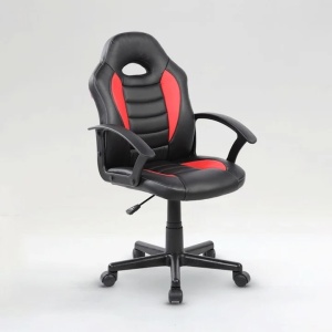 Scaun gaming, material PU+PVC, cadru lemn, baza nylon, mecanism reglabil, brate fixe, roti silentioase, inaltime ajustabila, Negru, Resigilat, Grad A