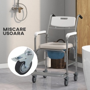 Scaun WC cu Rotile Re-Bloom, pentru varstnici/persoane cu dizabilitati, aluminiu/HDPE/PP/piele ecologica, albastru/alb/argintiu, 84 x 54 x 96 cm, Resigilat, Grad A - Img 6