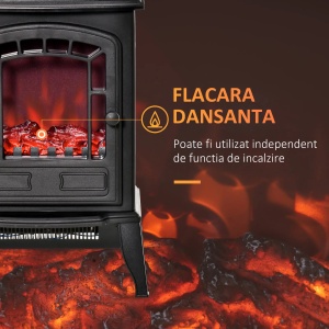Semineu electric Re-Bloom, ABS/sticla, negru, 39 x 24 x 56,5 cm, 1000W/2000W, Resigilat, Grad A - Img 2
