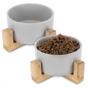 Set 2 Boluri pentru pisici si caini cu suport din bambus Navaris, 550 ml, Gri, 48350.1.22, Resigilat, Grad A - Img 2