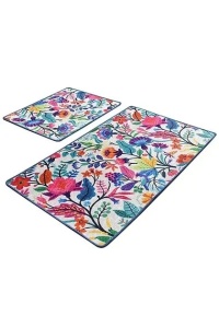 Set 2 covorase de baie, catifea 100%, 50x60 cm + 60x100 cm, fir 10mm, antiderapant antibacterian, lavabil 30°C, multicolor - Verificat A · Re-Bloom