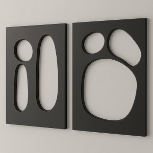 Set 2 decoratiuni de perete Re-Bloom, MDF, negru, 50 x 70 cm