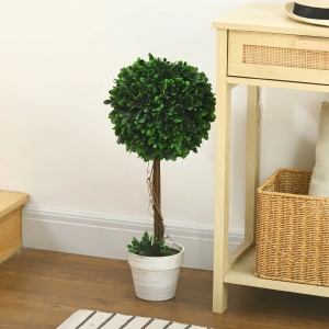 Set 2 plante artificiale buxus cu frunze de santal Re-Bloom, PE/otel, inaltime 60 cm, bila diametru 28 cm, ghiveci diametru 11.5x13 cm, verde/maro/alb - Verificat A · Re-Bloom - Img 5