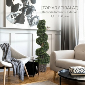 Set 2 plante artificiale buxus spirala Re-Bloom, PE/ciment, inaltime 120 cm, diametru 32 cm, vas diametru 28x22.5 cm, verde - Verificat A · Re-Bloom - Img 6