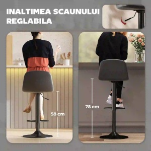 Set 2 scaune de bar cu spatar, piele ecologica/otel/spuma, negru, 40,5 x 44 x 84-104 cm, Resigilat, Grad A - Img 2