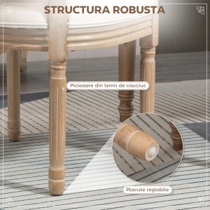 Set 2 scaune vintage capitonate Re-Bloom, textil poliester efect in/spuma cauciuc/lemn cauciuc, 49x56x96 cm, sezut 49x42x54 cm, 120 kg, alb crem/lemn natural - Verificat A · Re-Bloom - Img 4