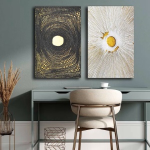 Set 2 tablouri decorative Re-Bloom, panza/lemn, alb/negru/auriu, 45 x 70 cm