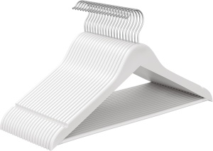 Set 20 umerase Songmics, lemn masiv/otel, alb/argintiu, 43 x 21 cm, Resigilat, Grad A
