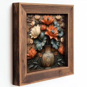 Set 3 tablouri decorative model floral, MDF/lemn, 16x16 cm, multicolor - Verificat A · Re-Bloom - Img 4