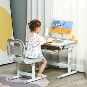 Set birou si scaun pentru copii Re-Bloom, reglabile, LED, MDF/otel/polipropilena, gri, Resigilat, Grad A - Img 4
