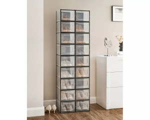 Set de 18 organizatoare pentru incaltaminte Songmics, polipropilena, transparent/negru, 25 x 35 x 18,5 cm, Resigilat, Grad A - Img 4