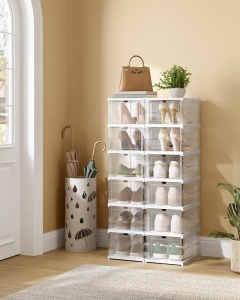Set de 2 organizatoare pliabile pentru incaltaminte Songmics, polipropilena, transparent/alb, 51,2 x 35,5 x 105 cm, Resigilat, Grad A - Img 4