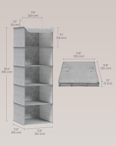 Set de 2 organizatoare suspendate Songmics, bambus/textil/metal, gri, 30 x 30 x 90 cm, Resigilat, Grad A - Img 4