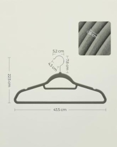 Set de 20 umerase pentru haine Songmics, anti-alunecare, plastic/metal/catifea, gri, 43,5 x 0,6 x 22,5 cm, Resigilat, Grad A - Img 3