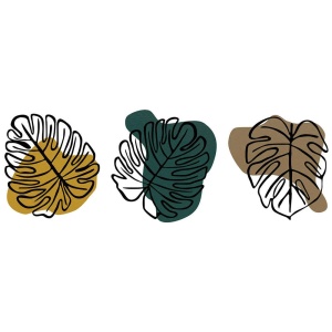 Set decoratiuni de perete Re-Bloom, 3 piese, model frunze, metal/lemn, multicolor