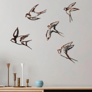 Set decoratiuni perete Re-Bloom, 4 piese, model pasari, metal, multicolor - Img 5