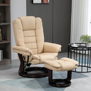 Set fotoliu relax rotativ 360° reclinabil + pouf, piele PU, tetiera, Bej - Verificat A · Re-Bloom - Img 2