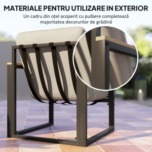 Set gradina Re-Bloom, otel/poliester/spuma PP, canapea 114x70x67 cm + 2 fotolii 60x70x67 cm + masa 65x42x35 cm, 3 perne incluse, gri deschis/negru - Verificat A · Re-Bloom - Img 5