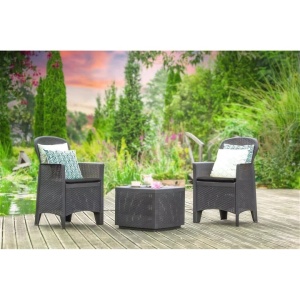 Set gradina/terasa, Progarden, TREE, 3 piese, polipropilena, antracit, 2 scaune 59x57x85.5 cm, masa 53x53x40 cm, Resigilat, Grad A - Img 4