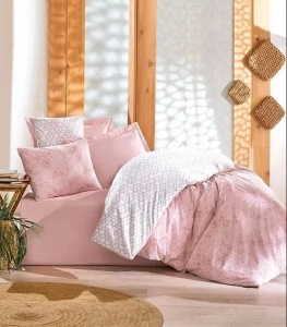 Set husa pilota + 2 fete de perna, bumbac ranforce 100%, 200x200 cm + 2x80x80 cm, roz/alb - Verificat A · Re-Bloom