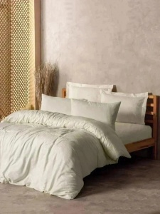Set husa pilota + fata de perna, bumbac ranforce 100%, 135x200 cm + 80x80 cm, inchidere nasturi, bej - Verificat A · Re-Bloom