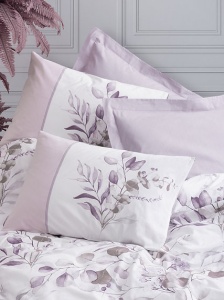 Set husa pilota + fata de perna, bumbac ranforce 100%, 155x220 cm + 80x80 cm, alb/violet - Verificat A · Re-Bloom - Img 3