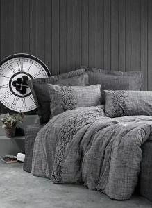 Set husa pilota + fata de perna, bumbac ranforce 100%, 155x220 cm + 80x80 cm, gri - Verificat A · Re-Bloom